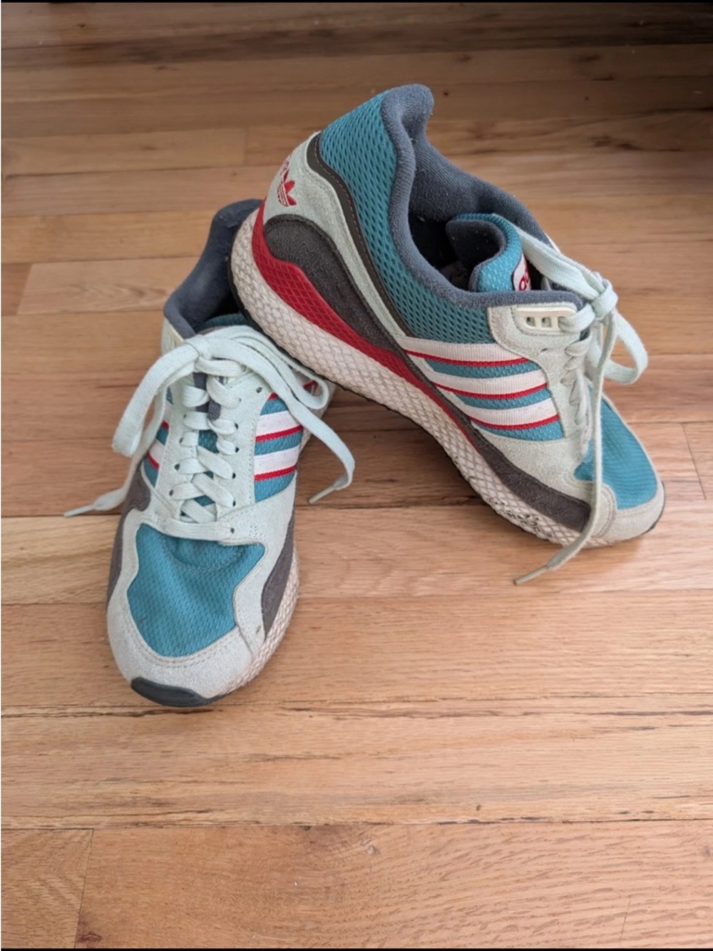 adidas Men’s Teal, Gray & Red Retro Runner Sneakers - Picture 2 of 2